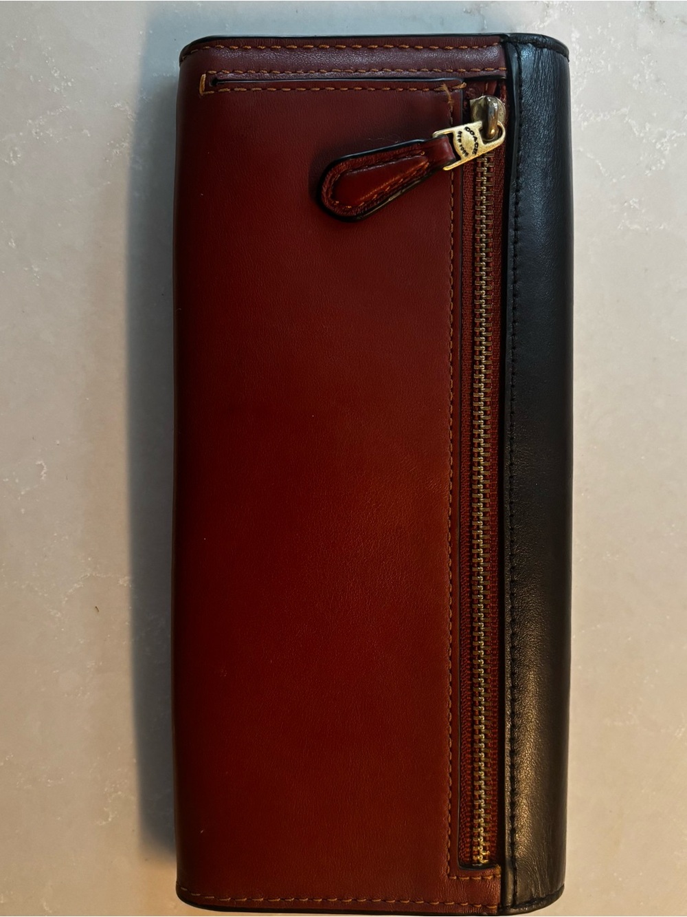 Coach Brown Signature Leather Wallet with Black Leather Flap/Gold Hardware - Picture 2 of 10